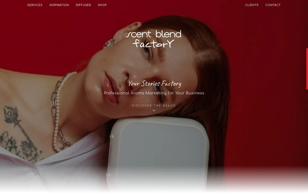 Scent Blend landing page hero introducing professional aroma marketing for business